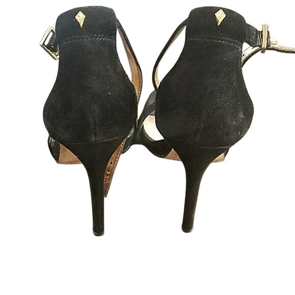 Sam Edelman Eleanor black suede peep toe strappy heels sz 6.5 - Picture 4 of 5